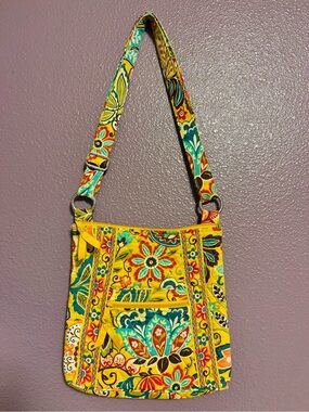 Vera Bradley Yellow Floral Quilted Crossbody with Multicolor Strap